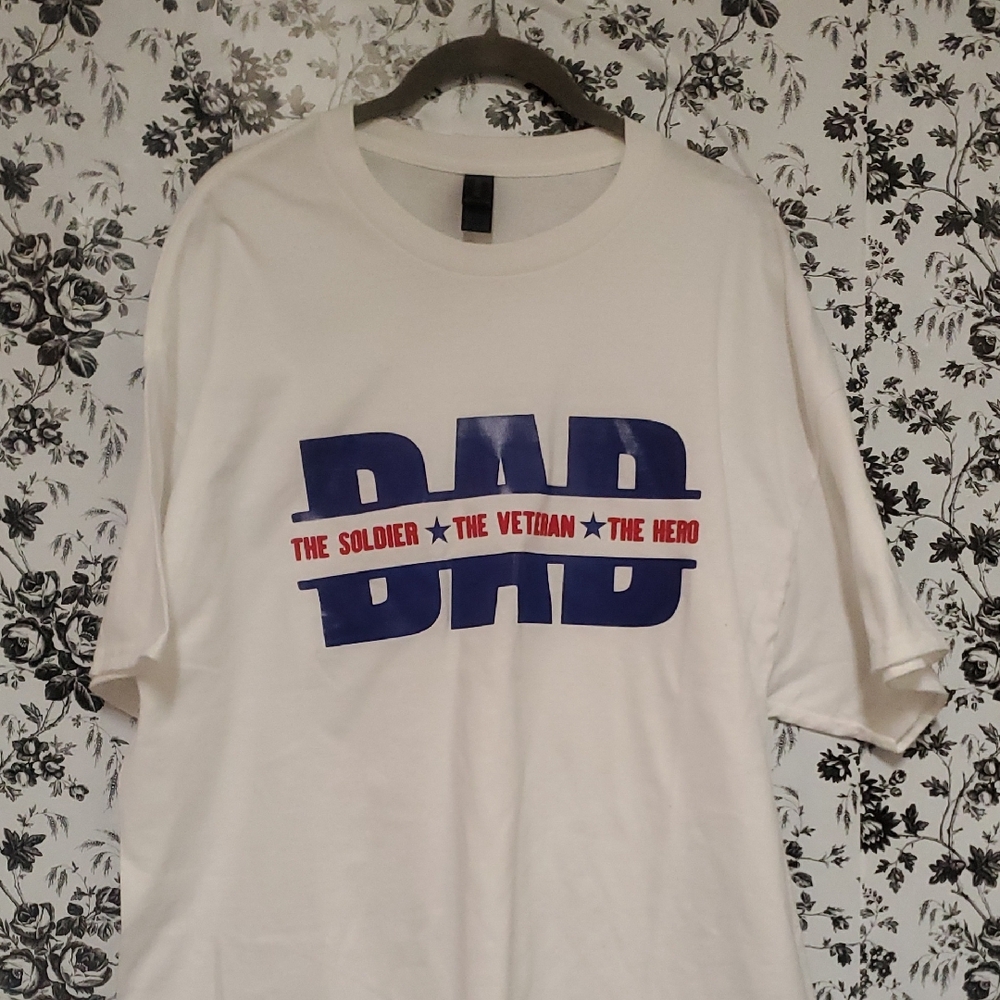 Gildan White Tee with Blue and Red Graphic